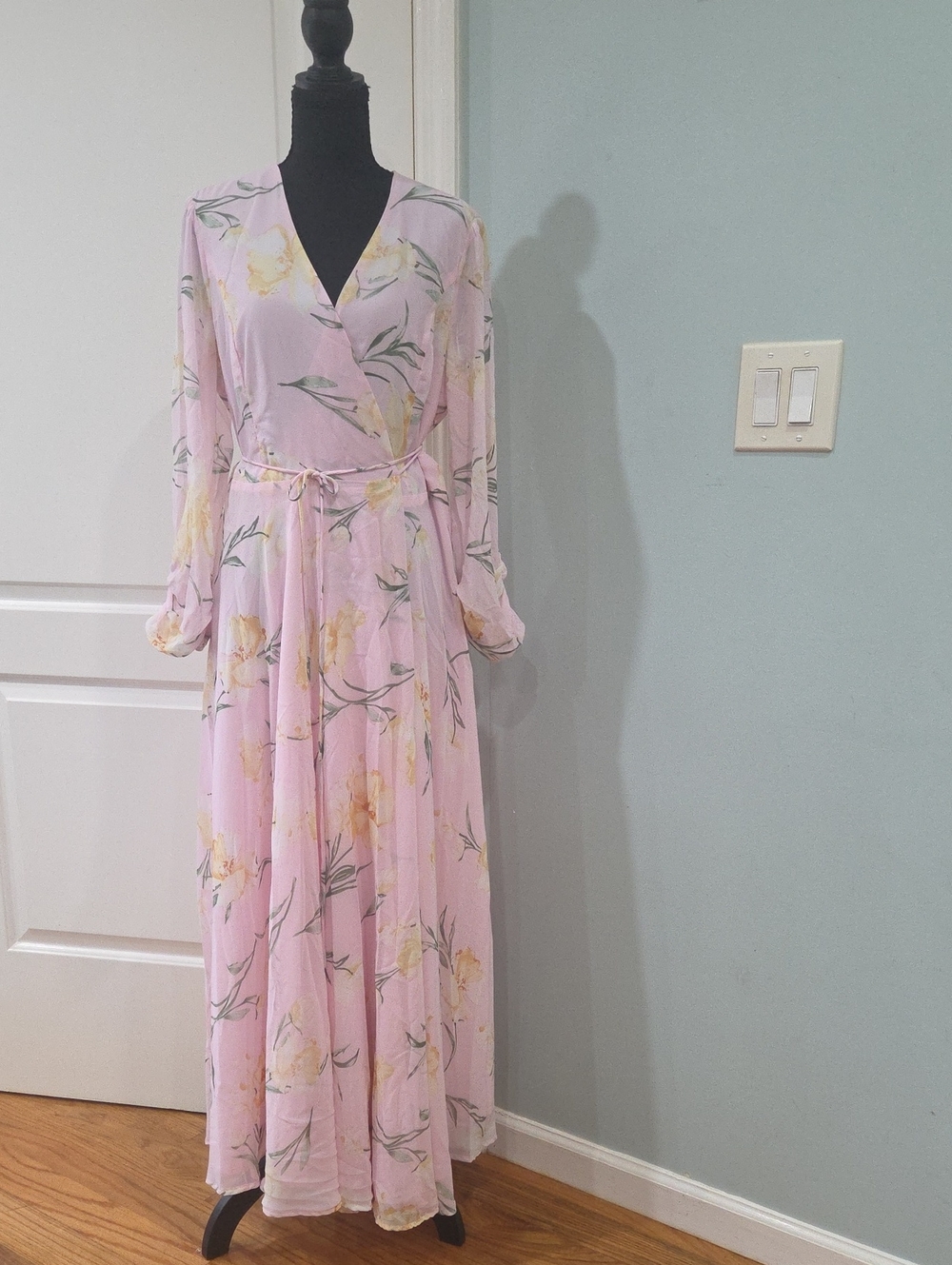 Lulu's Light Pink Floral Wrap Maxi Dress